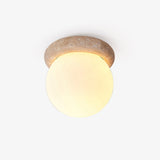 Yellow Travertine Natural Stone Flush Mount Ceiling Light Modern Asteroid Round Lamp
