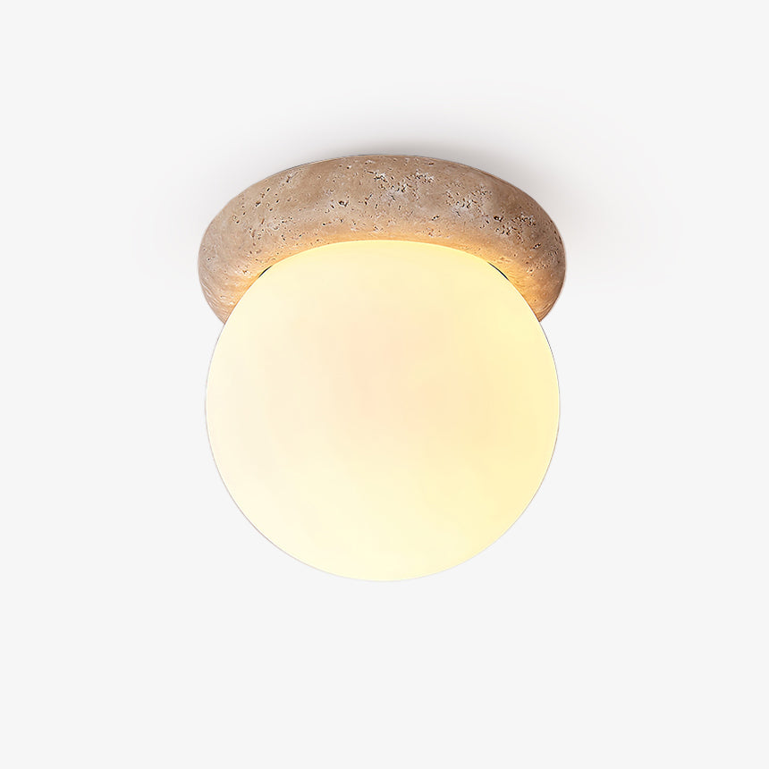 Yellow Travertine Natural Stone Flush Mount Ceiling Light Modern Asteroid Round Lamp