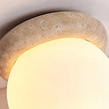 Yellow Travertine Natural Stone Flush Mount Ceiling Light Modern Asteroid Round Lamp