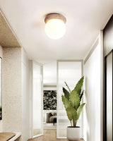 Yellow Travertine Natural Stone Flush Mount Ceiling Light Modern Asteroid Round Lamp