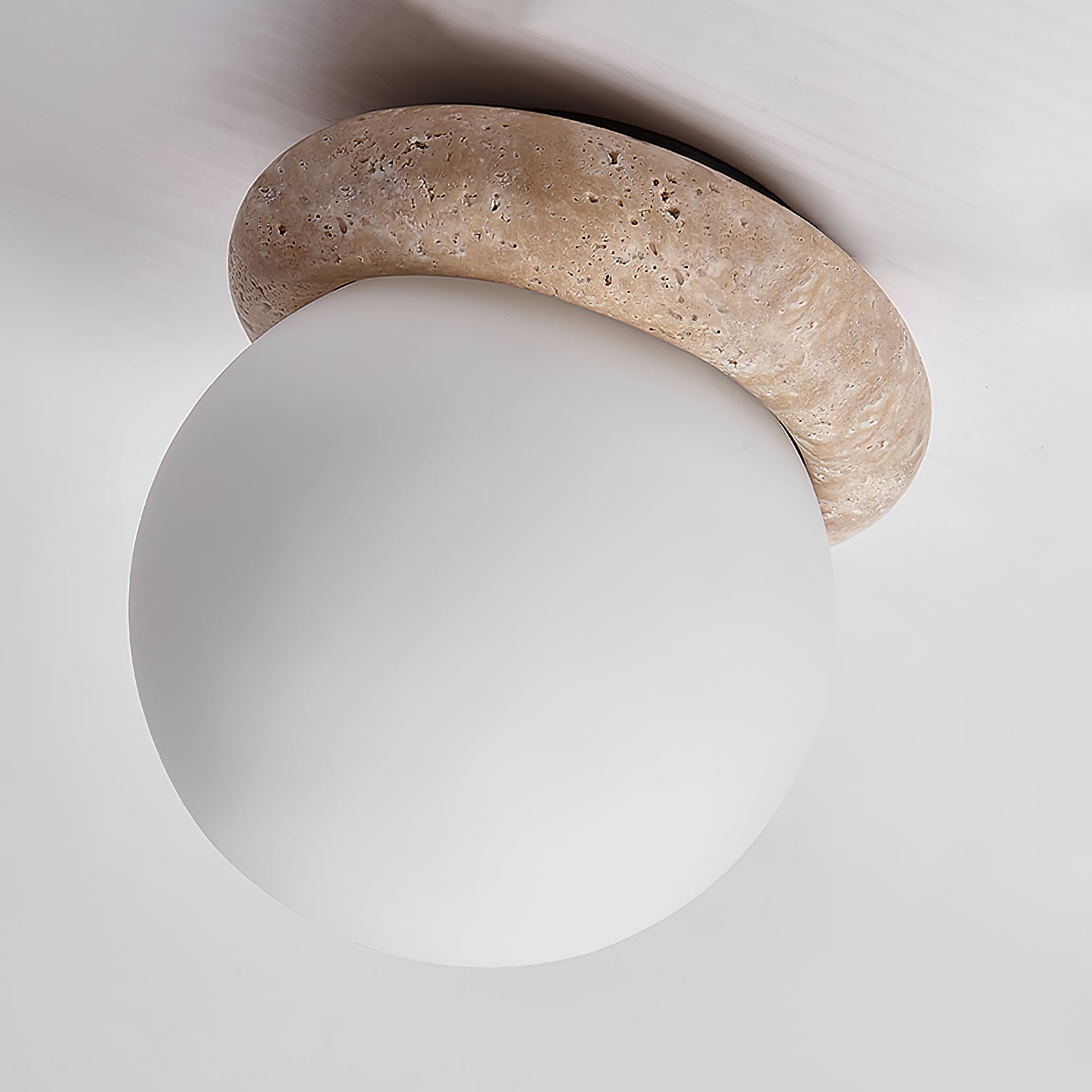 Yellow Travertine Natural Stone Flush Mount Ceiling Light Modern Asteroid Round Lamp