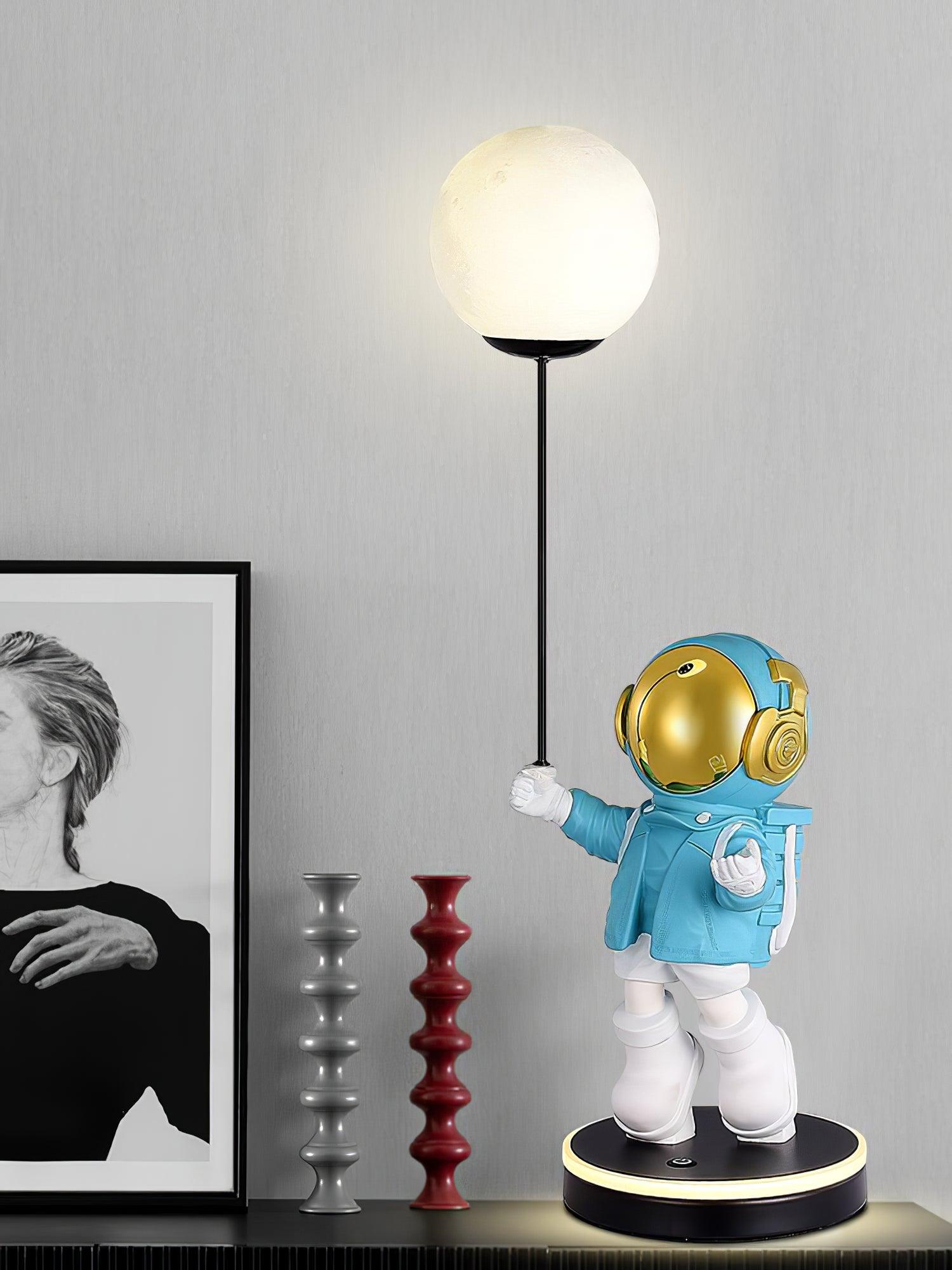 Creative Astronaut Planet Resin Table Lamp Modern Sculptural Bedside Lighting for Kids Room