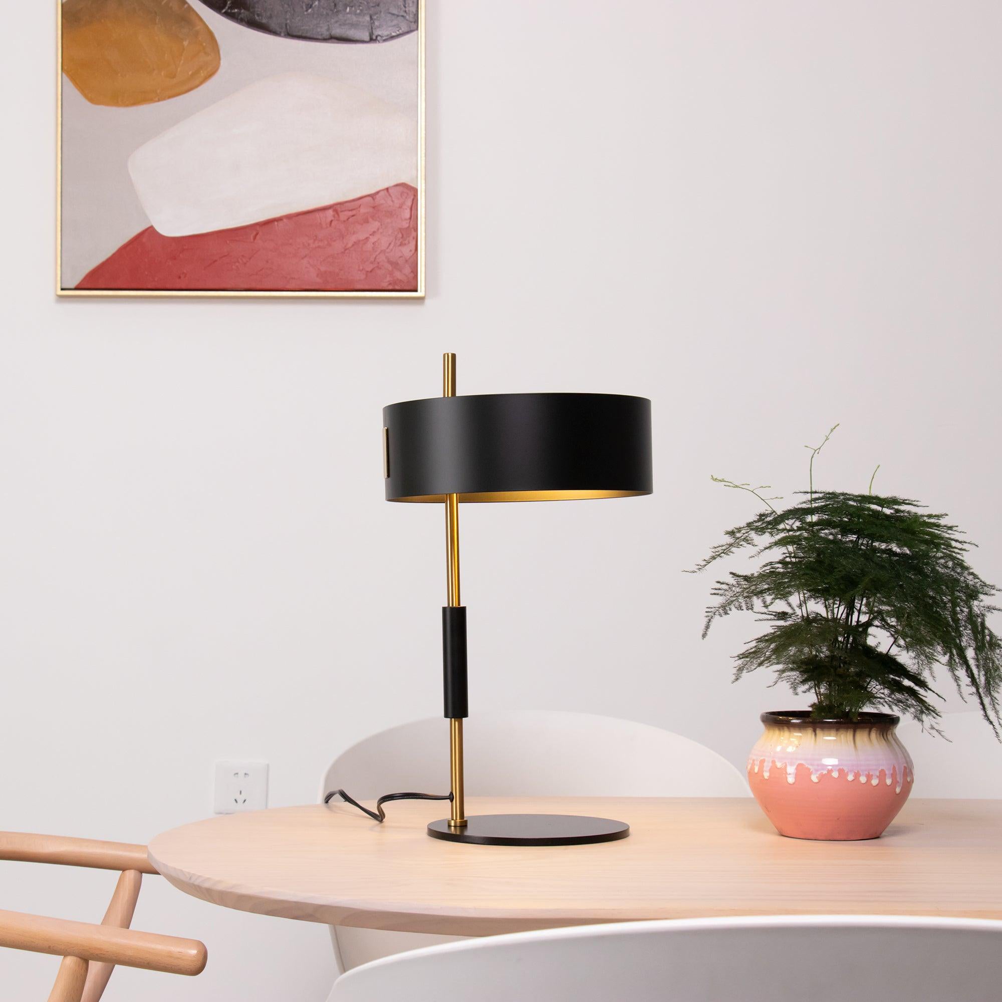 Modern Industrial Iron Desk Lamp with Cylindrical Shade for Workspace and Reading
