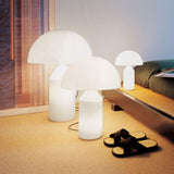 Modern White Blown Glass Mushroom Table Lamp with Geometric Dome Shade for Bedside and Living Room