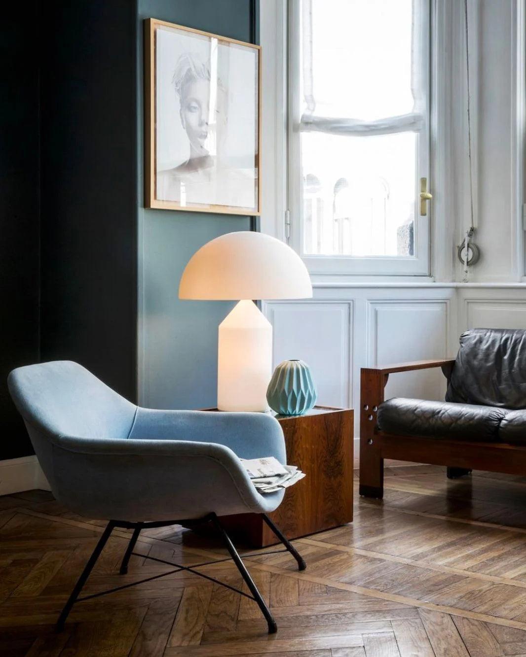Modern White Blown Glass Mushroom Table Lamp with Geometric Dome Shade for Bedside and Living Room