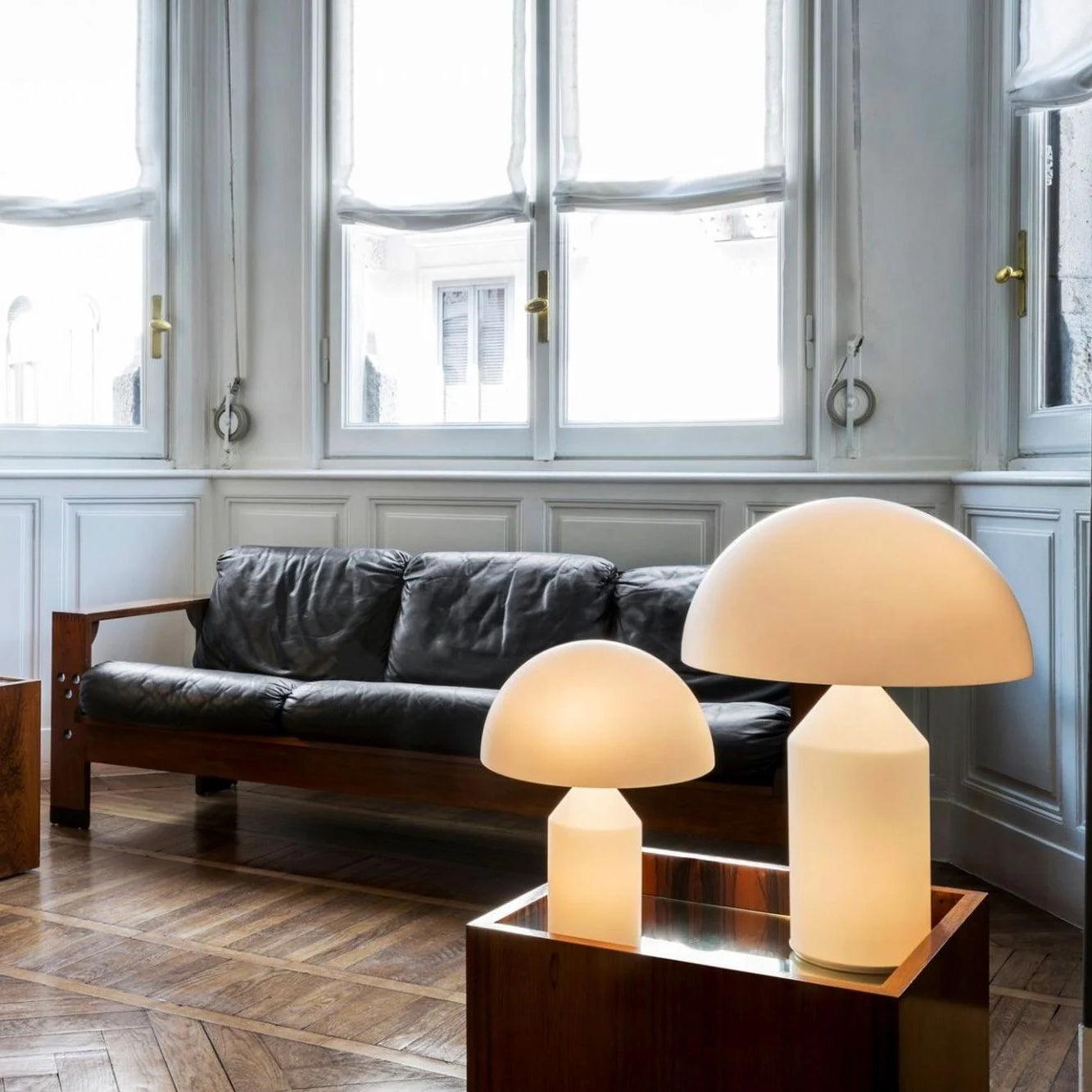 Modern White Blown Glass Mushroom Table Lamp with Geometric Dome Shade for Bedside and Living Room