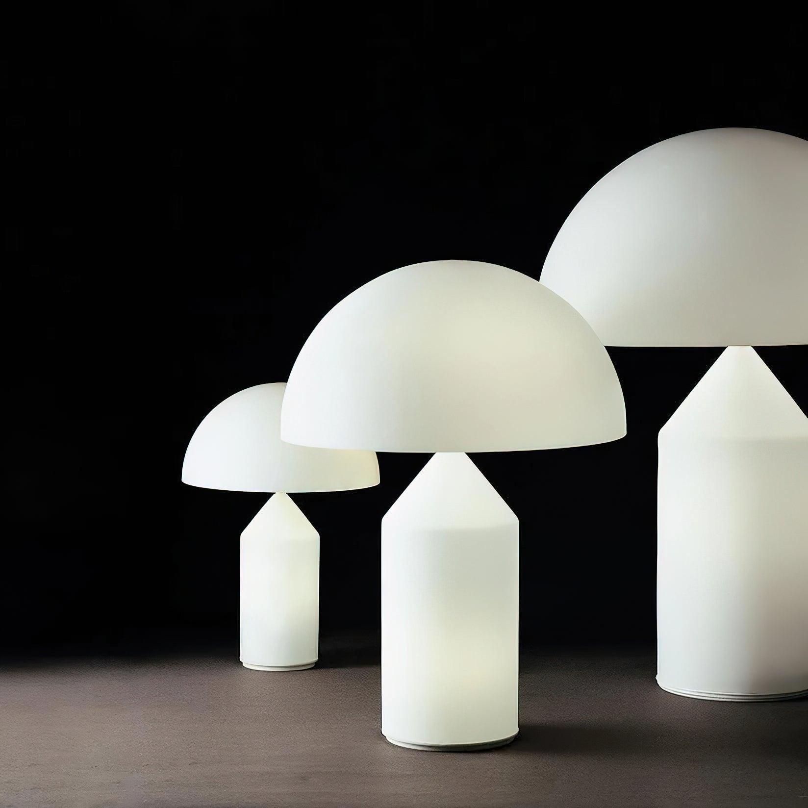 Modern White Blown Glass Mushroom Table Lamp with Geometric Dome Shade for Bedside and Living Room