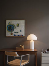 Modern White Blown Glass Mushroom Table Lamp with Geometric Dome Shade for Bedside and Living Room