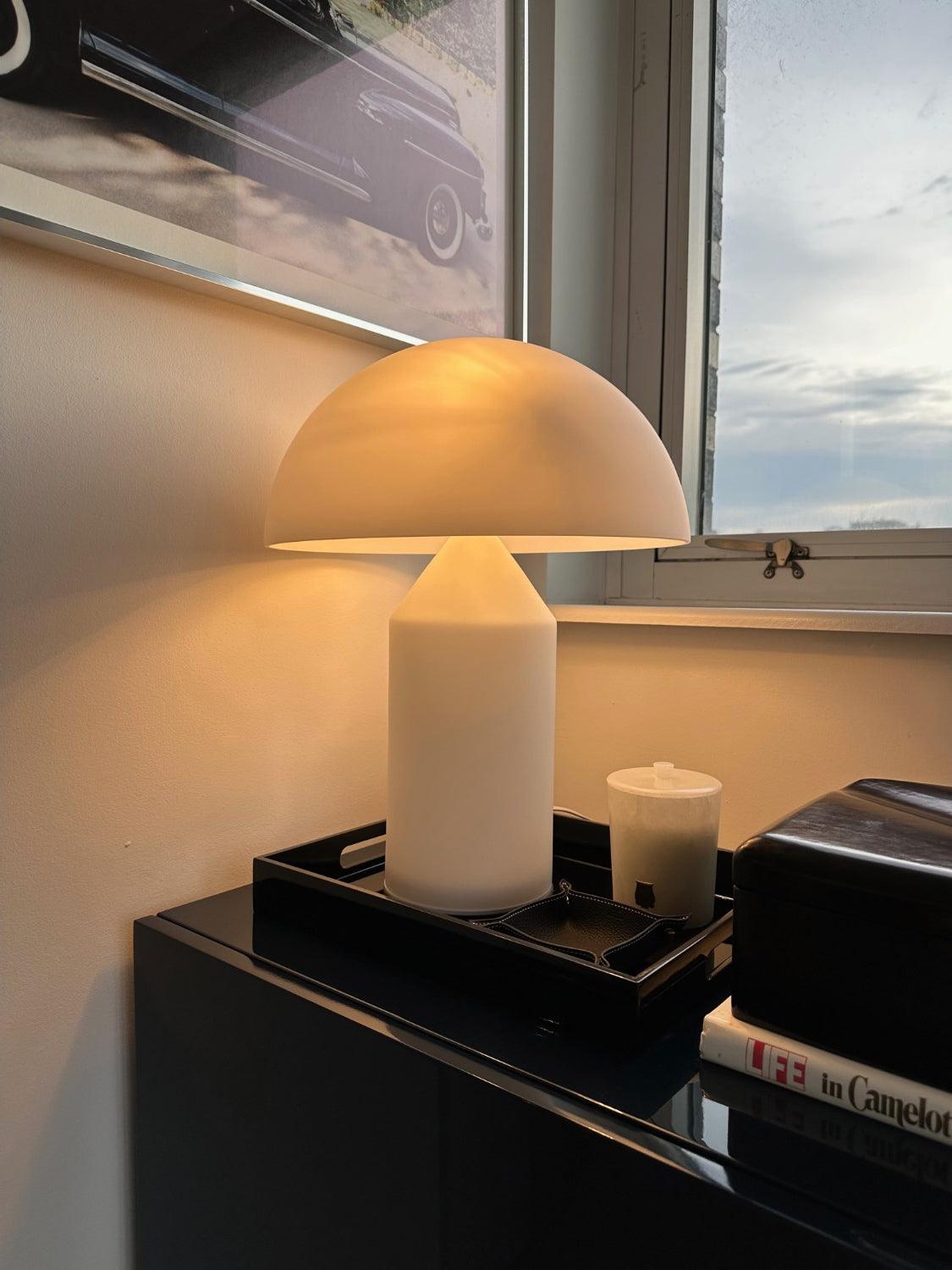 Modern White Blown Glass Mushroom Table Lamp with Geometric Dome Shade for Bedside and Living Room