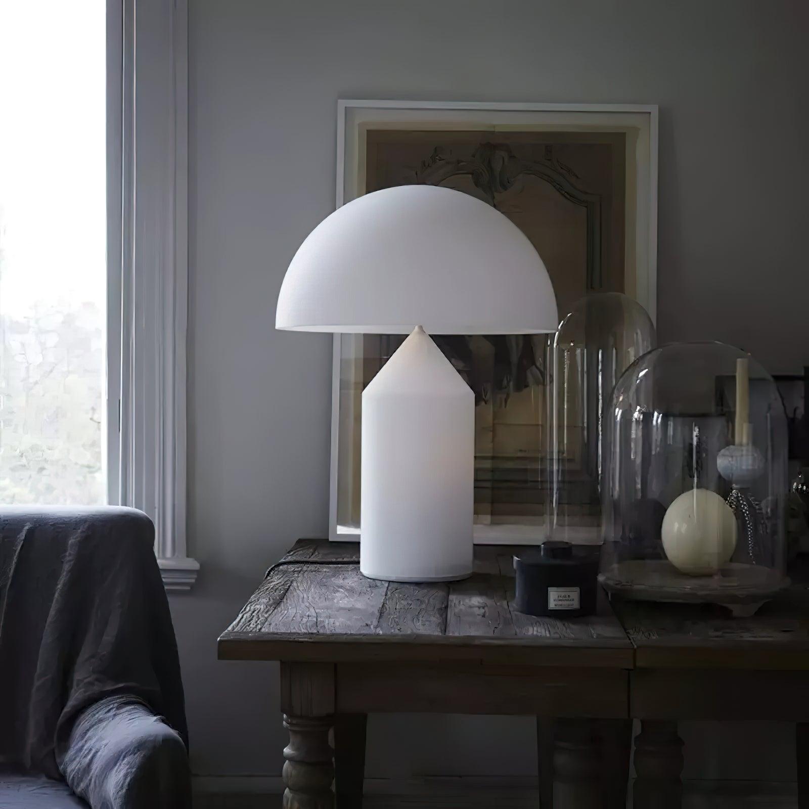 Modern White Blown Glass Mushroom Table Lamp with Geometric Dome Shade for Bedside and Living Room