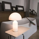 Modern White Blown Glass Mushroom Table Lamp with Geometric Dome Shade for Bedside and Living Room
