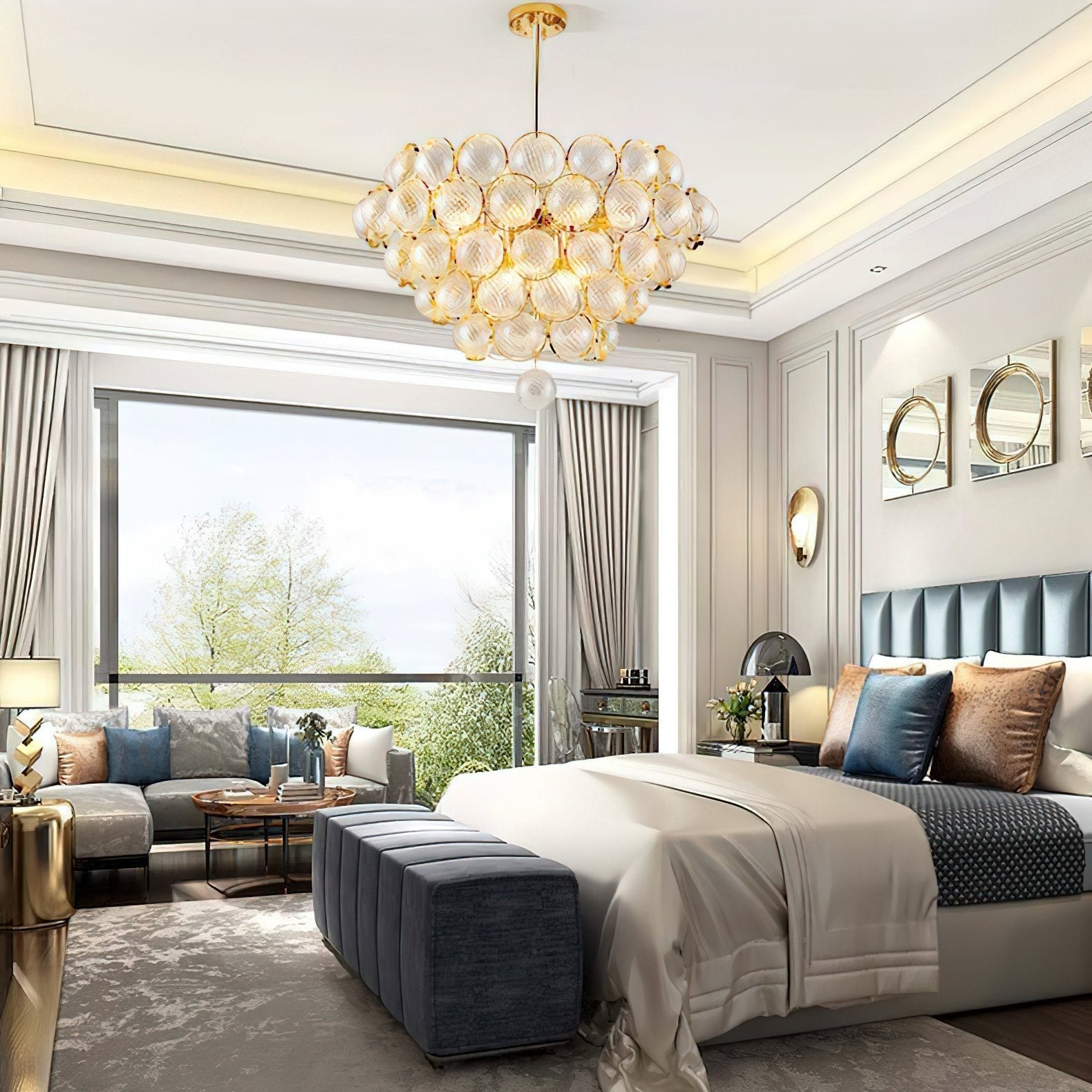 luxury-modern-glass-sphere-chandelier-with-spiral-ribbed-texture-and-satin-gold-finish