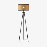 Aubrey Modern Tripod Floor Lamp with Natural Bamboo Shade and Black Metal Base