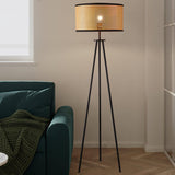 Aubrey Modern Tripod Floor Lamp with Natural Bamboo Shade and Black Metal Base