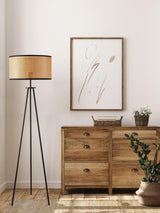 Aubrey Modern Tripod Floor Lamp with Natural Bamboo Shade and Black Metal Base