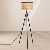 Aubrey Modern Tripod Floor Lamp with Natural Bamboo Shade and Black Metal Base