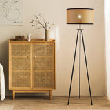 Aubrey Modern Tripod Floor Lamp with Natural Bamboo Shade and Black Metal Base