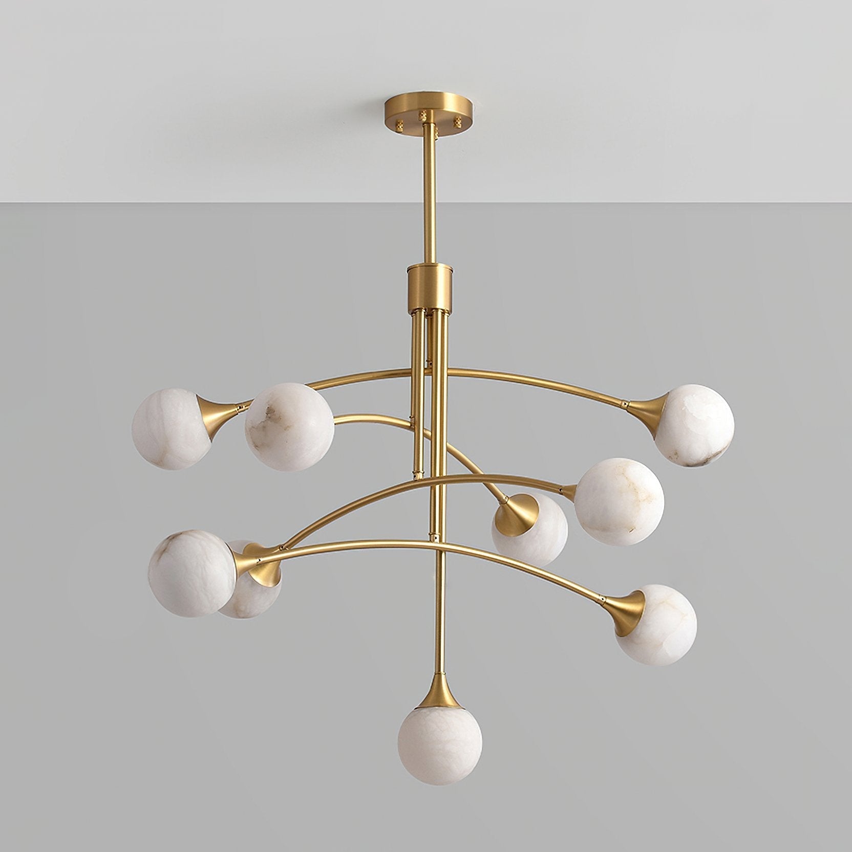 modern-alabaster-globe-chandelier-with-slender-brass-arms-for-luxury-living-room