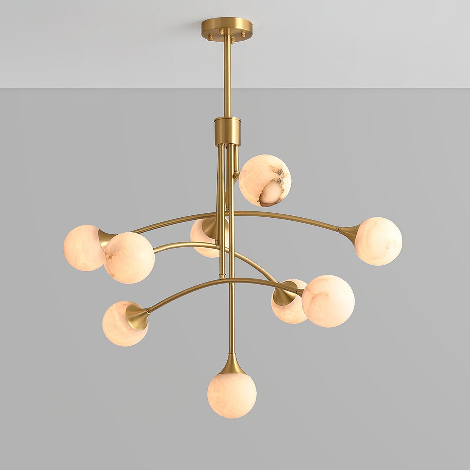 modern-alabaster-globe-chandelier-with-slender-brass-arms-for-luxury-living-room