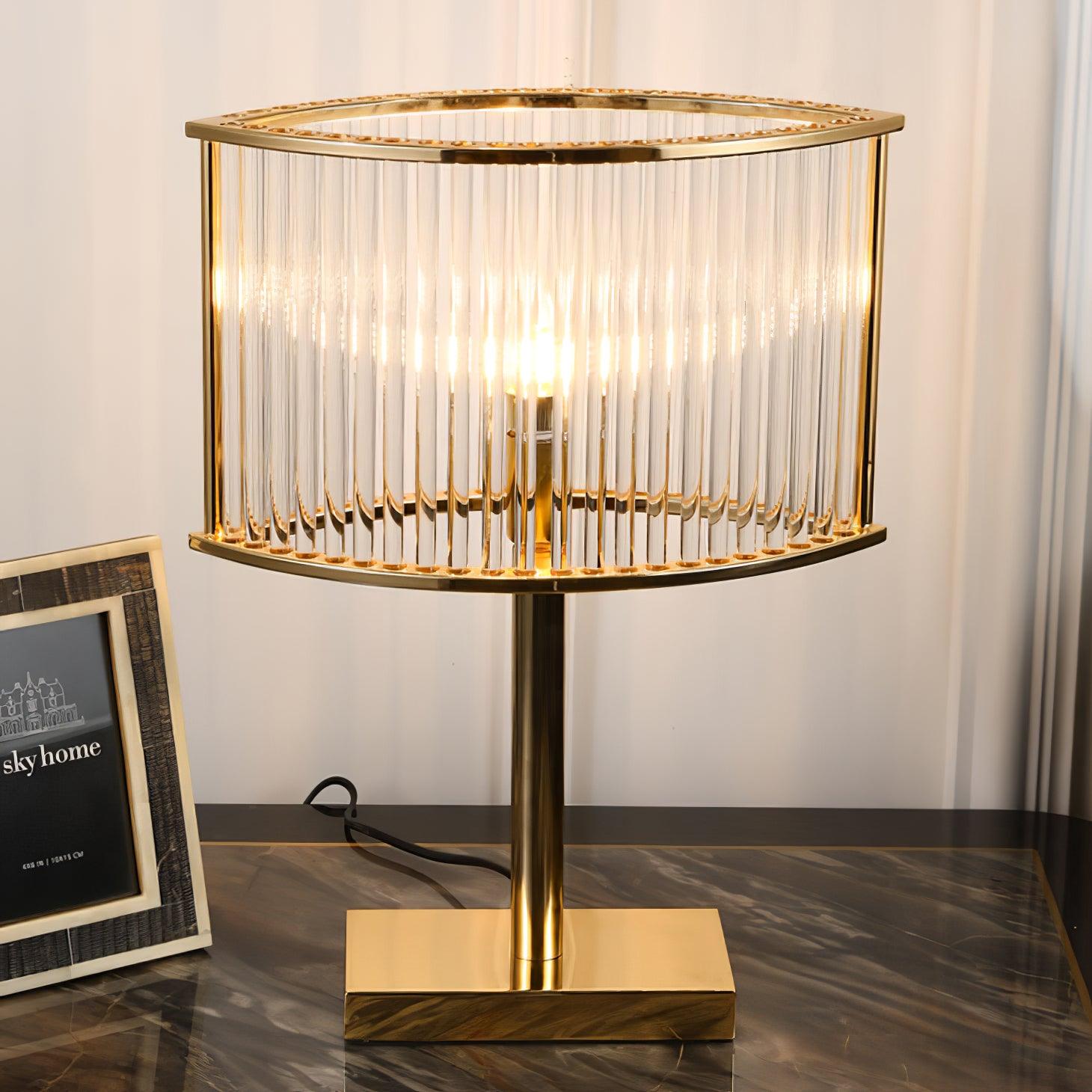 Avano Mid Century Modern Glass Desk Lamp with Gold Iron Base for Living Room Office