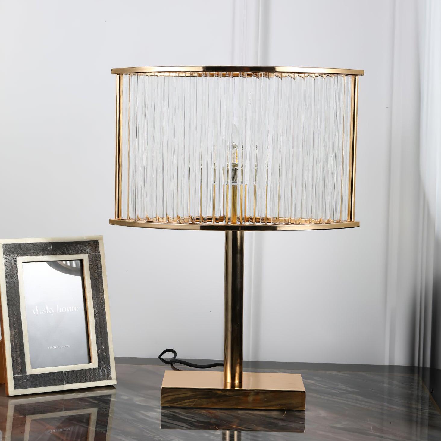 Avano Mid Century Modern Glass Desk Lamp with Gold Iron Base for Living Room Office