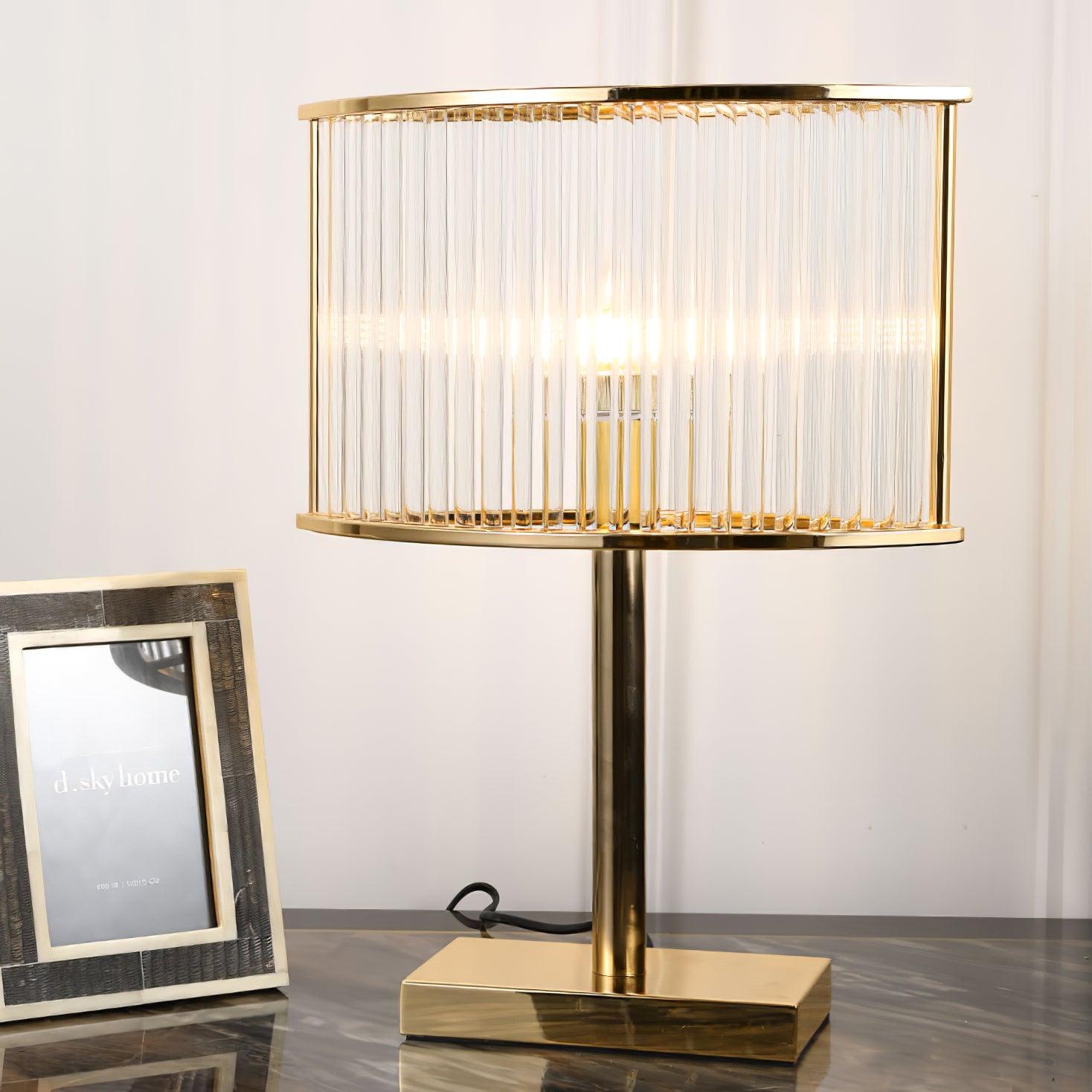 Avano Mid Century Modern Glass Desk Lamp with Gold Iron Base for Living Room Office