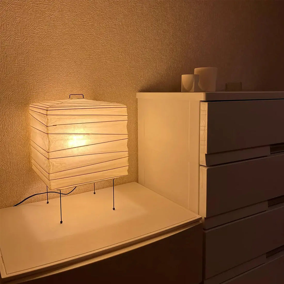 Ayla Cube Rice Paper Table Lamp Minimalist Japanese Style Desk Light for Bedroom