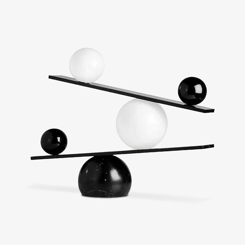 Modern Artistic Balance Table Lamp with Glass Spheres and Black Marble Base