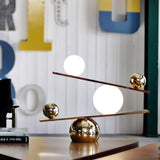 Modern Artistic Balance Table Lamp with Glass Spheres and Black Marble Base