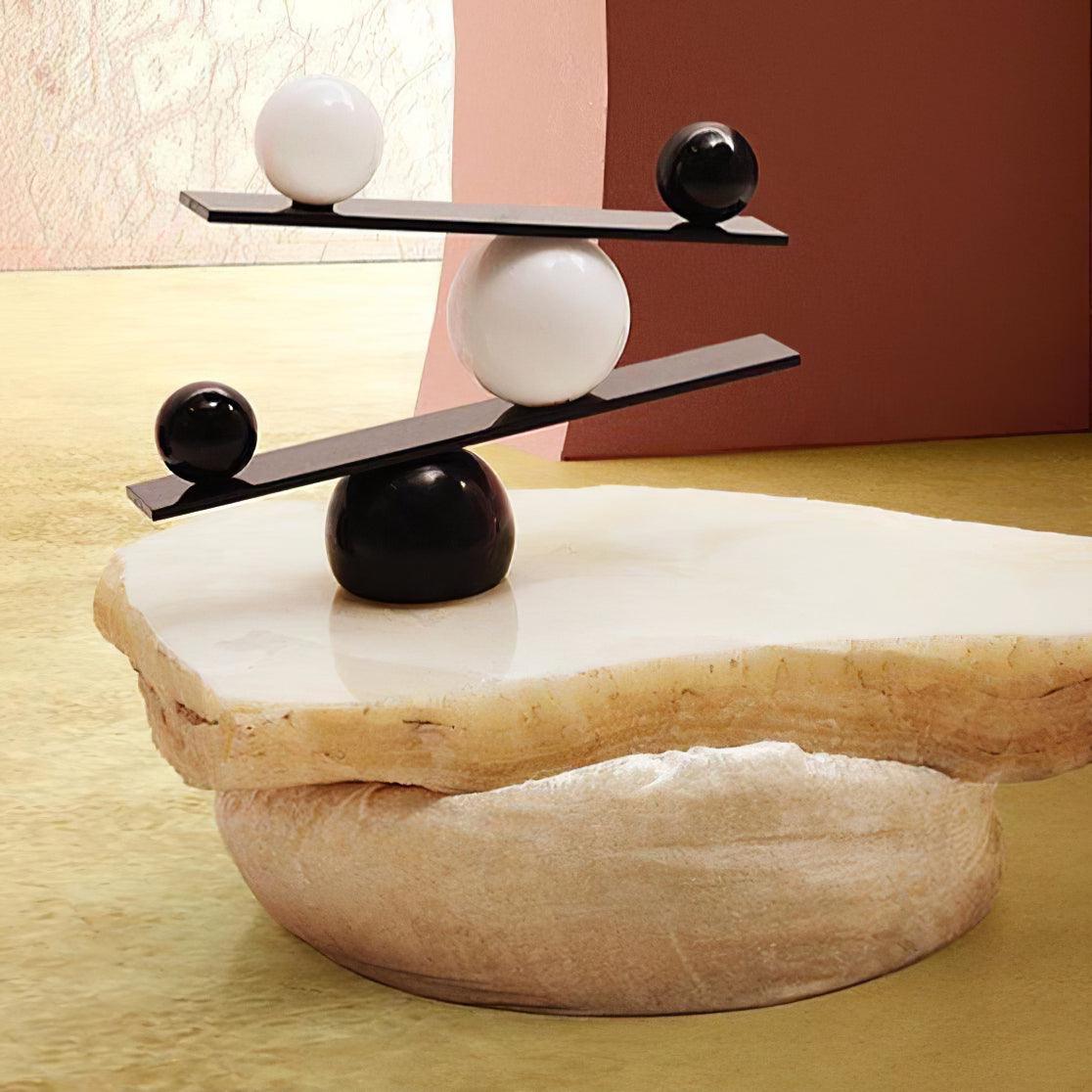 Modern Artistic Balance Table Lamp with Glass Spheres and Black Marble Base