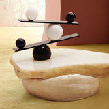 Modern Artistic Balance Table Lamp with Glass Spheres and Black Marble Base