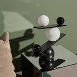 Modern Artistic Balance Table Lamp with Glass Spheres and Black Marble Base