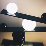 Modern Artistic Balance Table Lamp with Glass Spheres and Black Marble Base