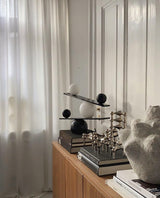 Modern Artistic Balance Table Lamp with Glass Spheres and Black Marble Base