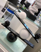 Modern Artistic Balance Table Lamp with Glass Spheres and Black Marble Base