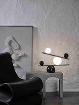 Modern Artistic Balance Table Lamp with Glass Spheres and Black Marble Base