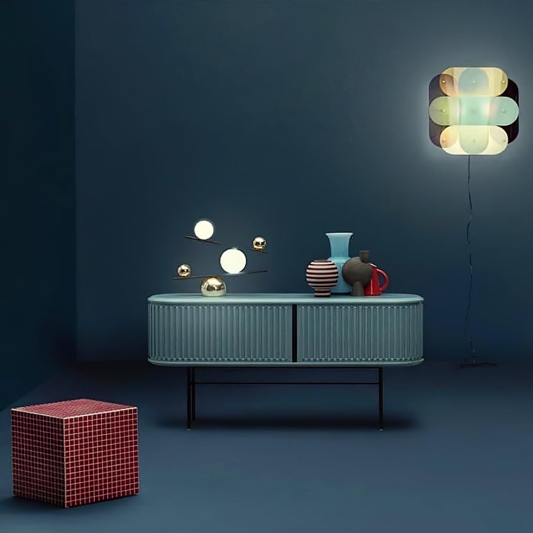 Modern Artistic Balance Table Lamp with Glass Spheres and Black Marble Base