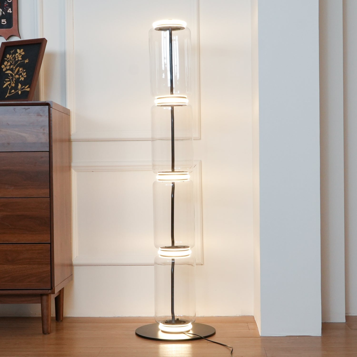 Modern Hand Blown Glass Modular Floor Lamp for Living Room with Integrated LED Lighting