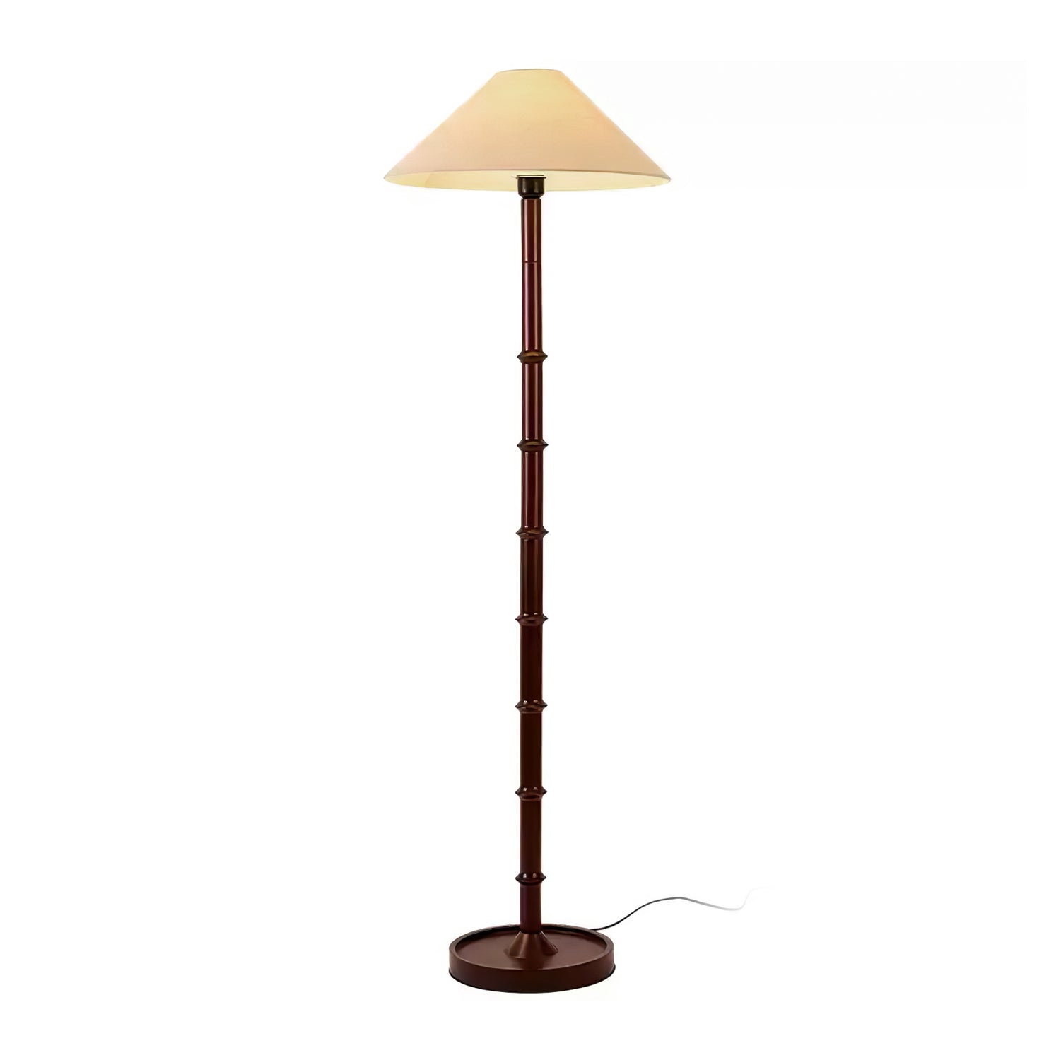Natural Bamboo Knot Wood Floor Lamp with White Fabric Shade for Living Room and Bedroom