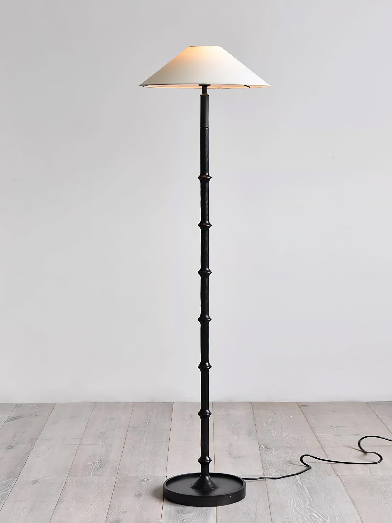 Natural Bamboo Knot Wood Floor Lamp with White Fabric Shade for Living Room and Bedroom