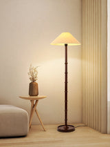 Natural Bamboo Knot Wood Floor Lamp with White Fabric Shade for Living Room and Bedroom