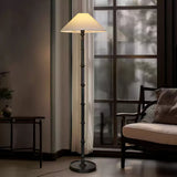 Natural Bamboo Knot Wood Floor Lamp with White Fabric Shade for Living Room and Bedroom