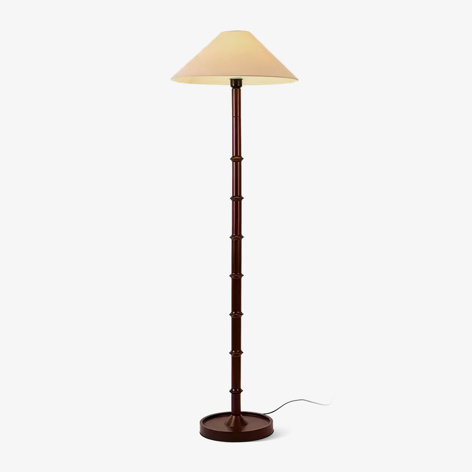Natural Bamboo Knot Wood Floor Lamp with White Fabric Shade for Living Room and Bedroom