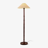 Natural Bamboo Knot Wood Floor Lamp with White Fabric Shade for Living Room and Bedroom