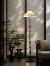 Natural Bamboo Knot Wood Floor Lamp with White Fabric Shade for Living Room and Bedroom