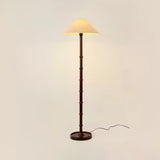 Natural Bamboo Knot Wood Floor Lamp with White Fabric Shade for Living Room and Bedroom