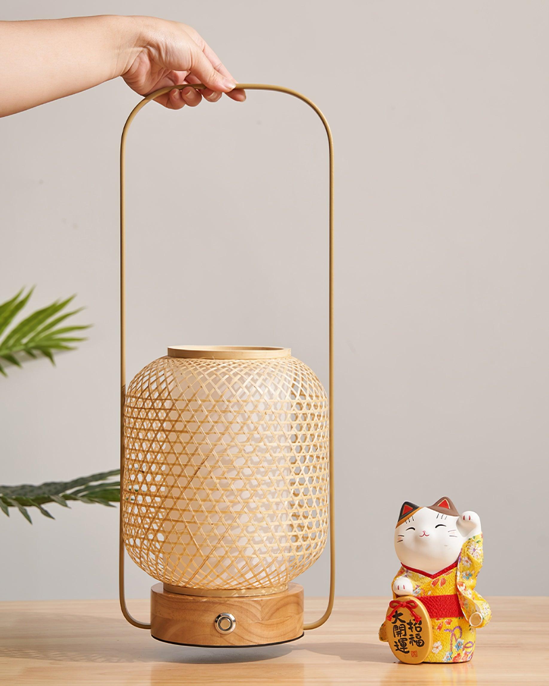 Portable Bamboo Lantern LED Table Lamp for Desk and Bedside USB Charging