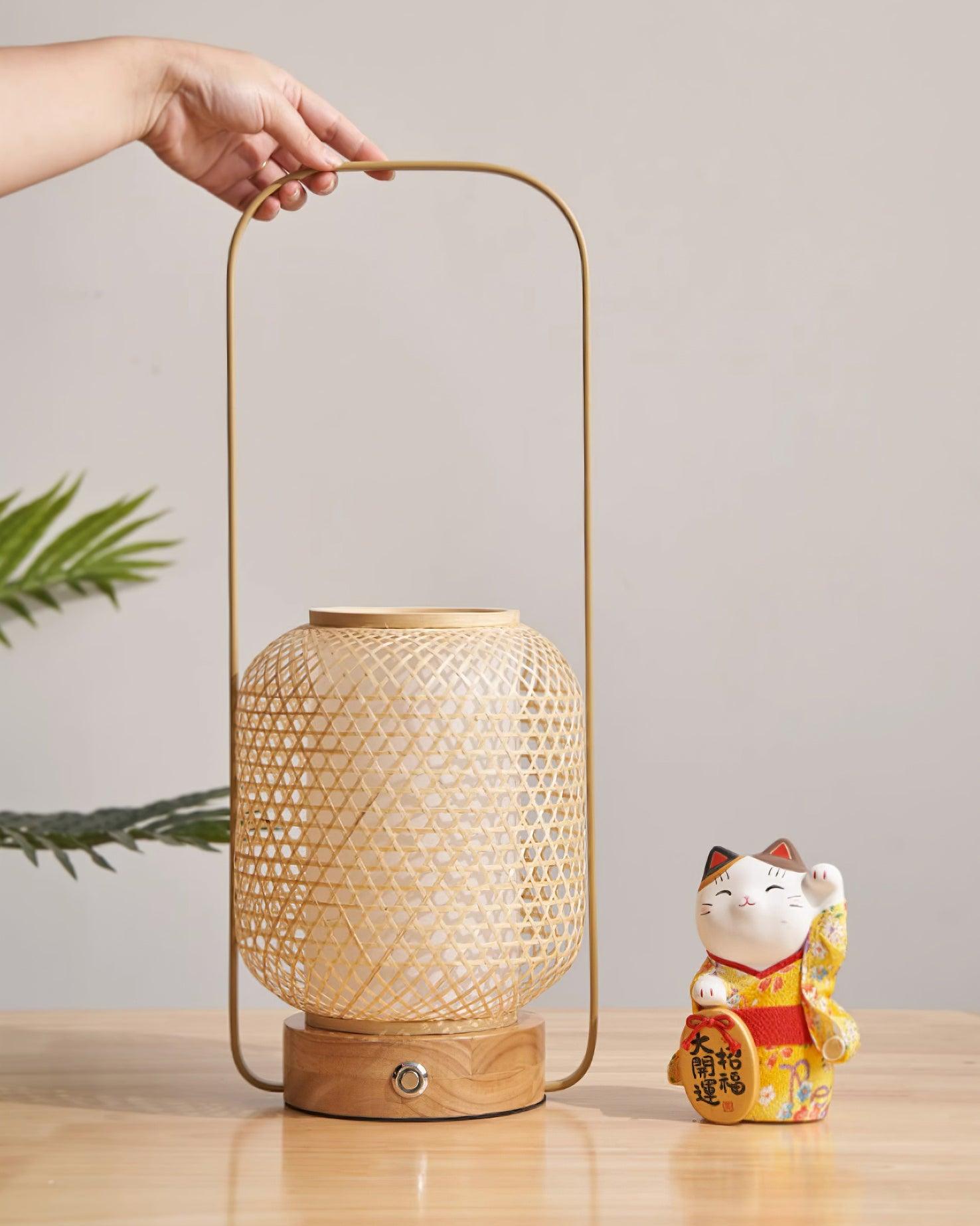 Portable Bamboo Lantern LED Table Lamp for Desk and Bedside USB Charging
