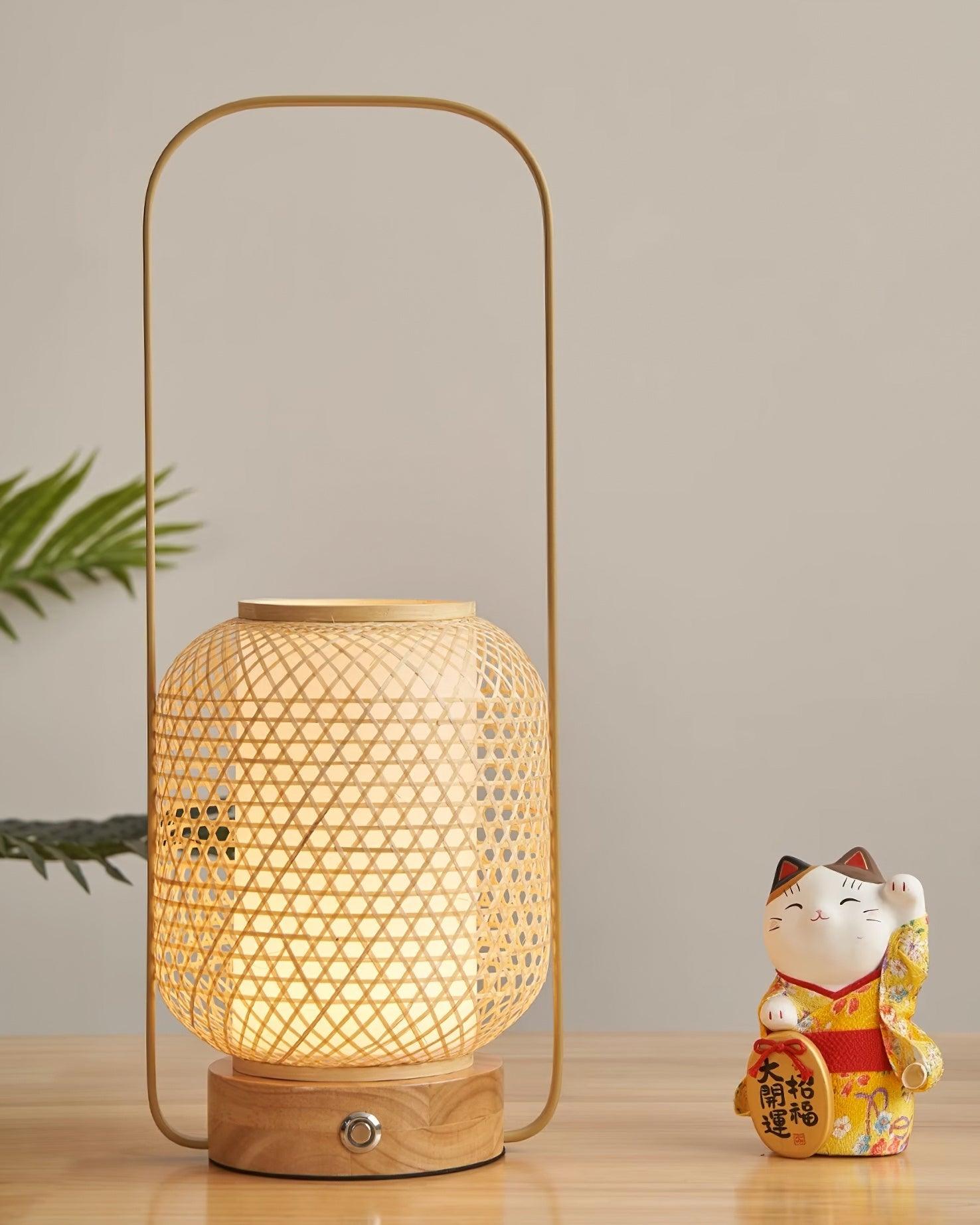 Portable Bamboo Lantern LED Table Lamp for Desk and Bedside USB Charging