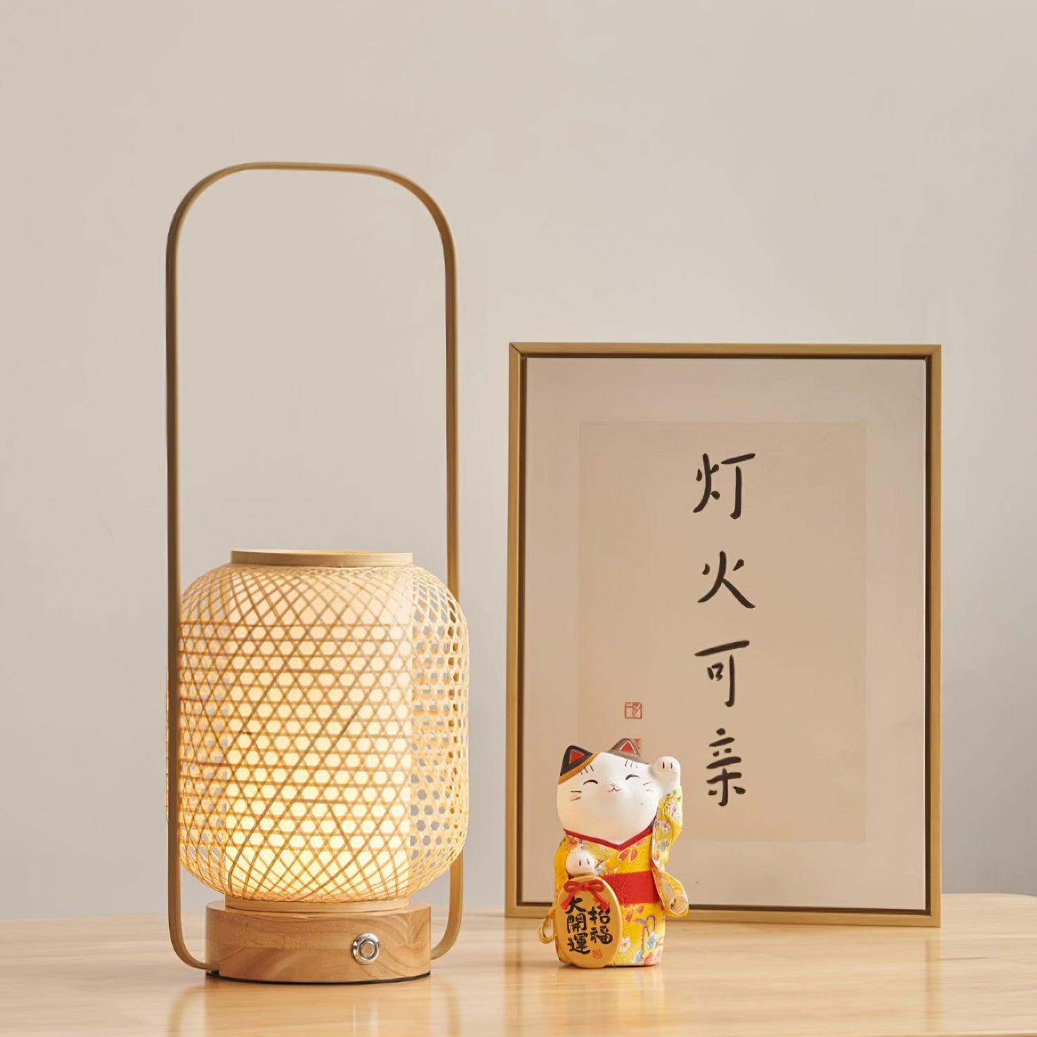 Portable Bamboo Lantern LED Table Lamp for Desk and Bedside USB Charging